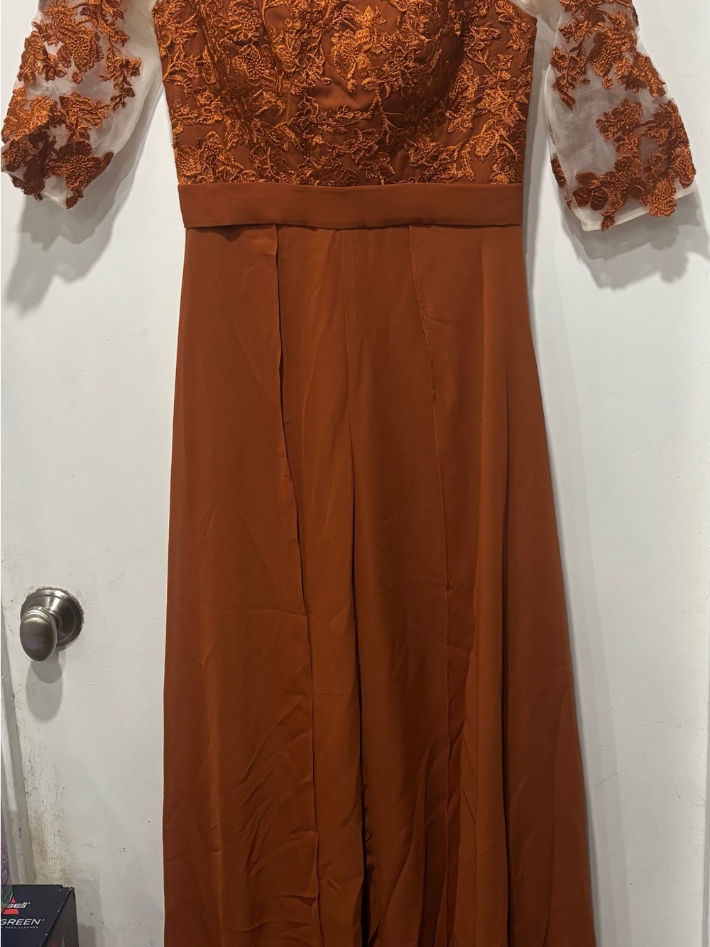 Embroidered Lace Bodice Maxi Dress in Rust